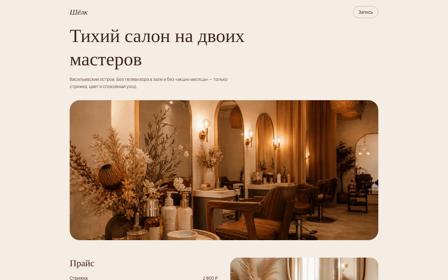 Скриншот сайта «Салон «Шёлк»»